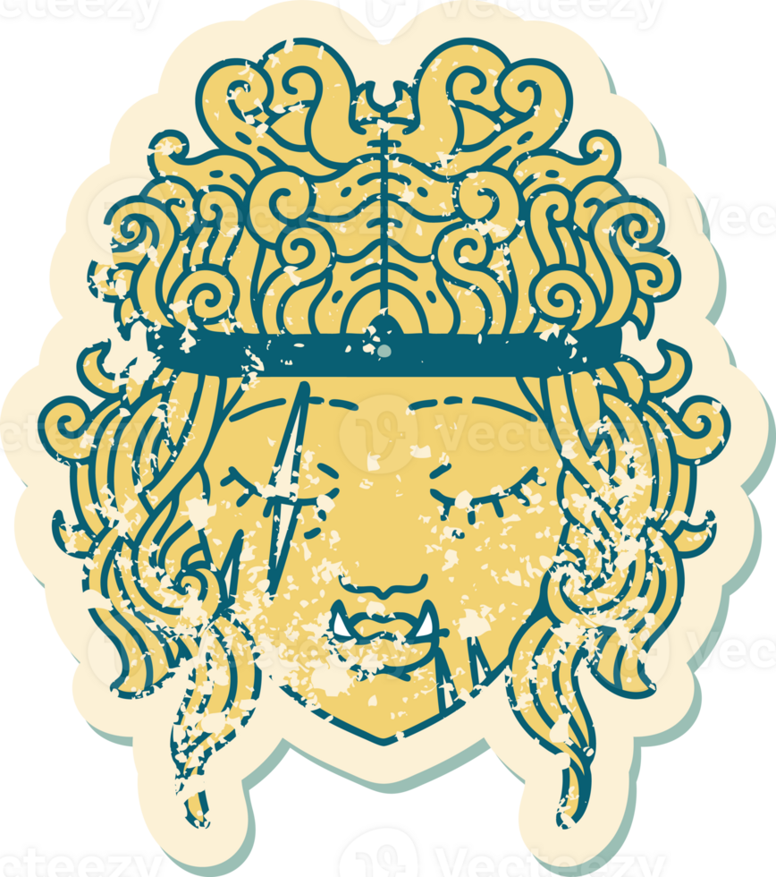 Retro Tattoo Style orc barbarian character face png