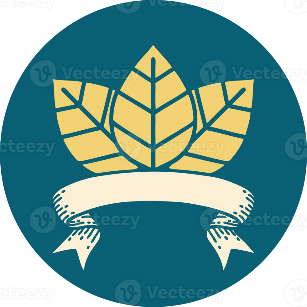tattoo style icon with banner of leaf png