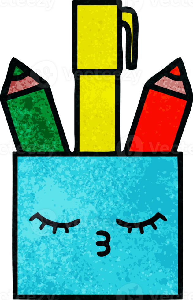 retro grunge texture cartoon of a pencil pot png