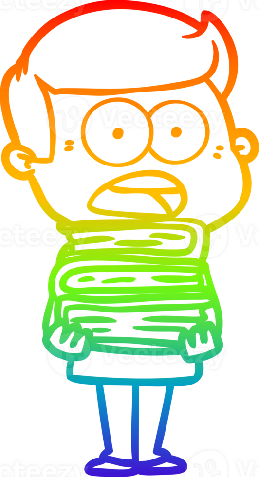 rainbow gradient line drawing of a cartoon shocked man png