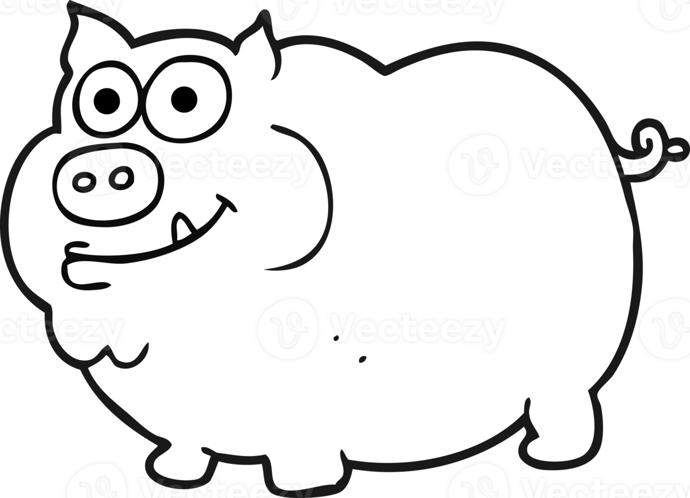 hand drawn black and white cartoon pig png