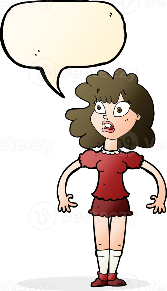 cartoon pretty girl with shocked expression with speech bubble png