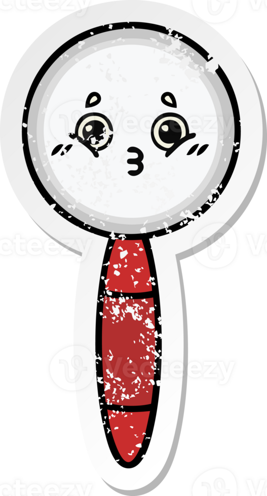 distressed sticker of a cute cartoon magnifying glass png