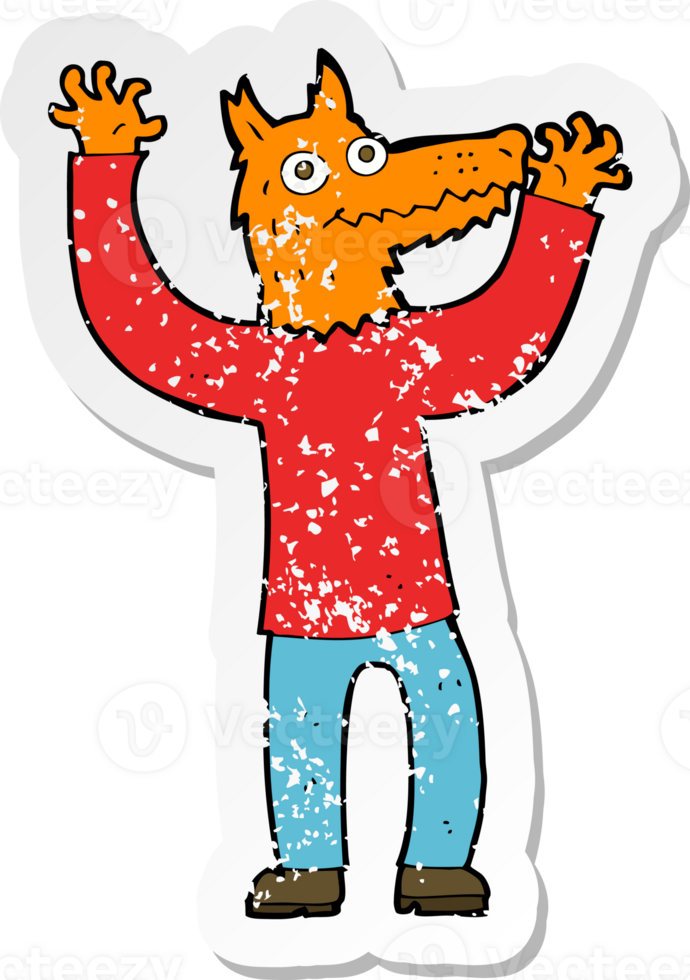retro distressed sticker of a cartoon fox man png