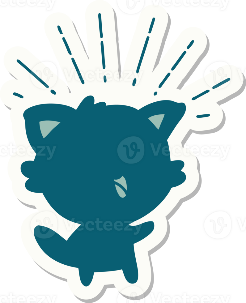 sticker of a tattoo style happy cat png