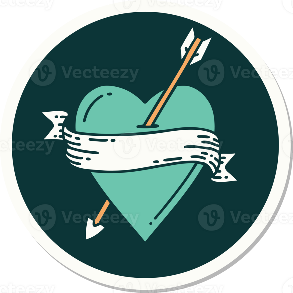 sticker of tattoo in traditional style of an arrow heart and banner png