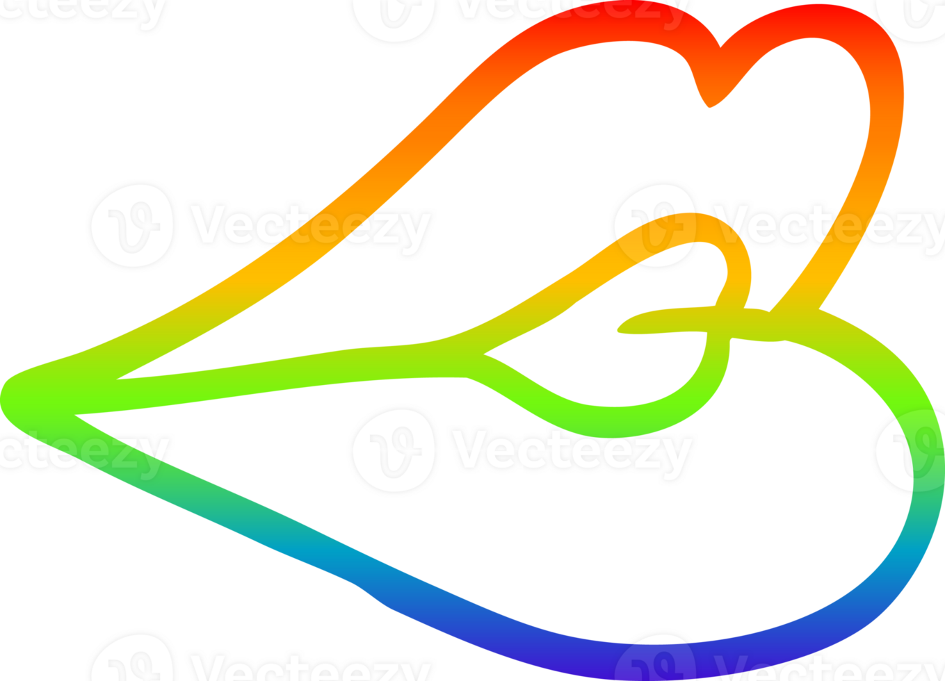 rainbow gradient line drawing of a cartoon pouting lips png