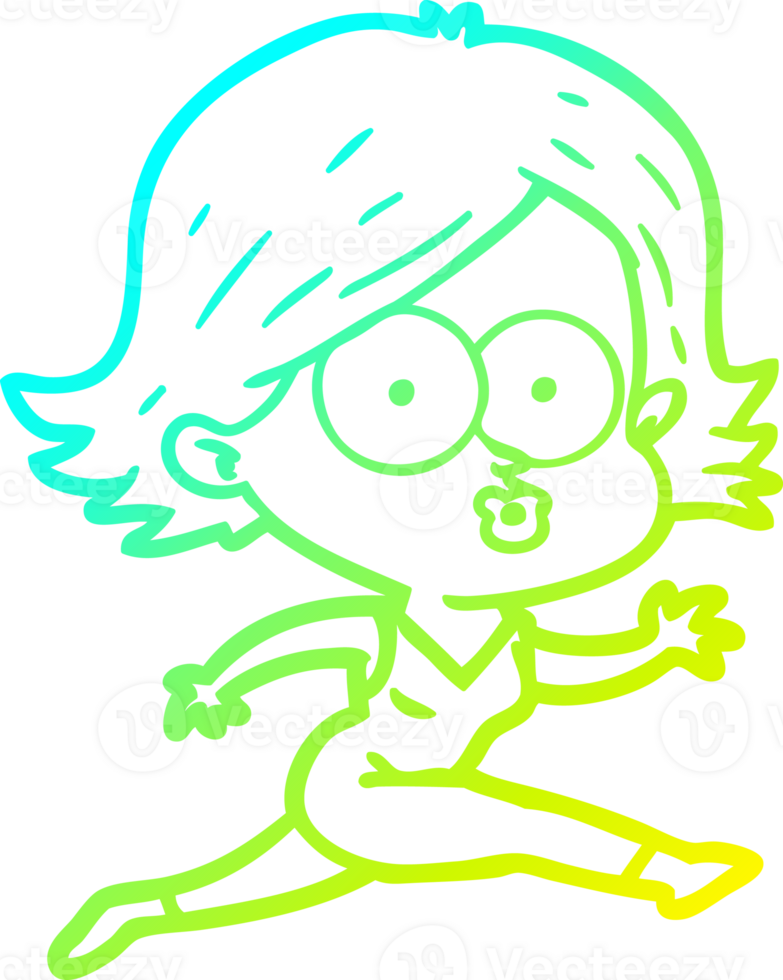 cold gradient line drawing of a cartoon girl pouting png