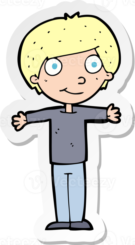 sticker of a cartoon happy boy with open arms png