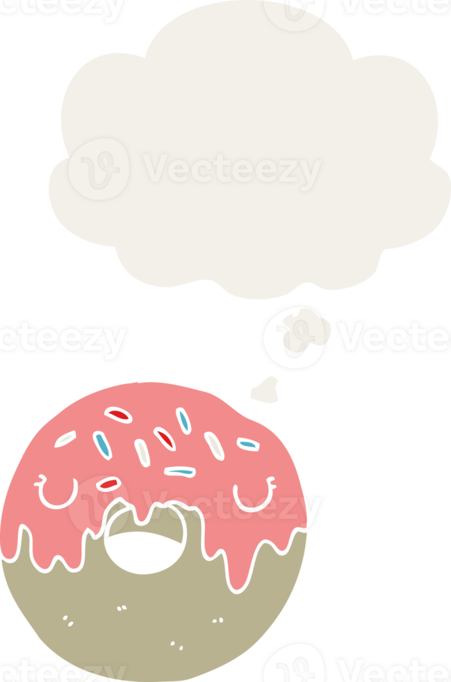 cartoon donut with thought bubble in retro style png