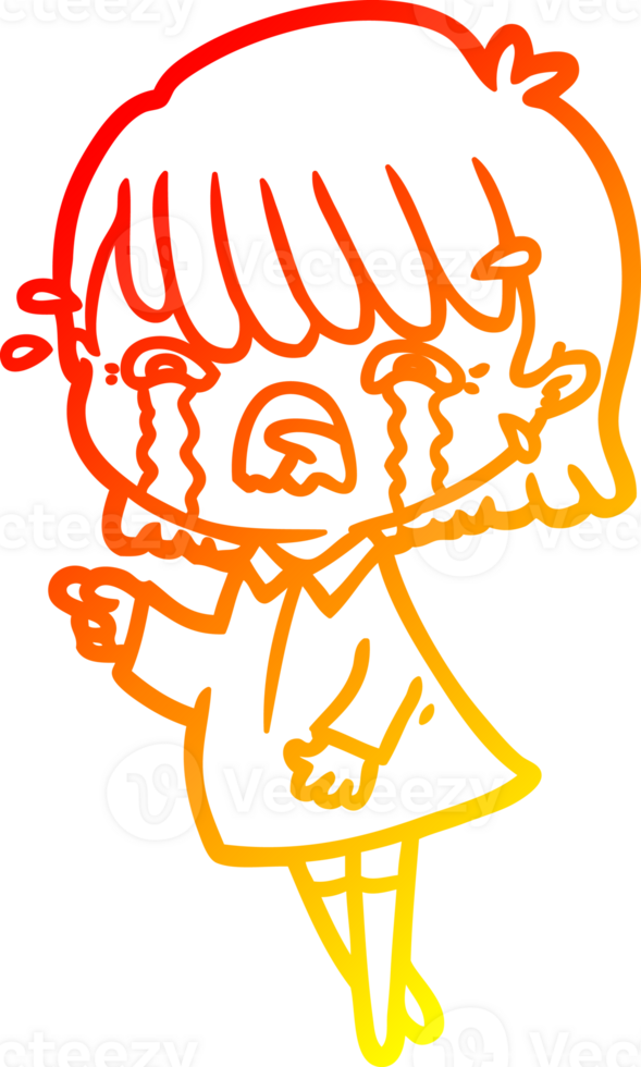 warm gradient line drawing of a cartoon girl crying png