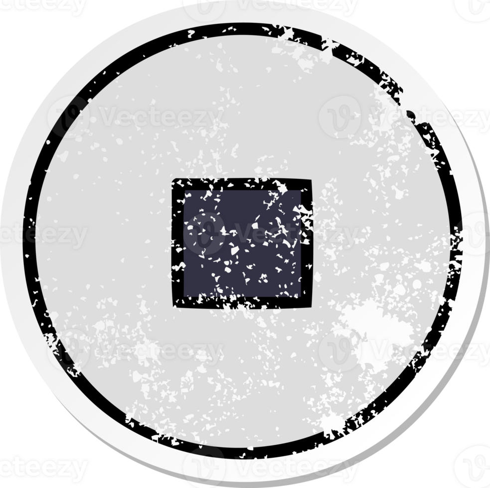 distressed sticker of a cute cartoon stop button png