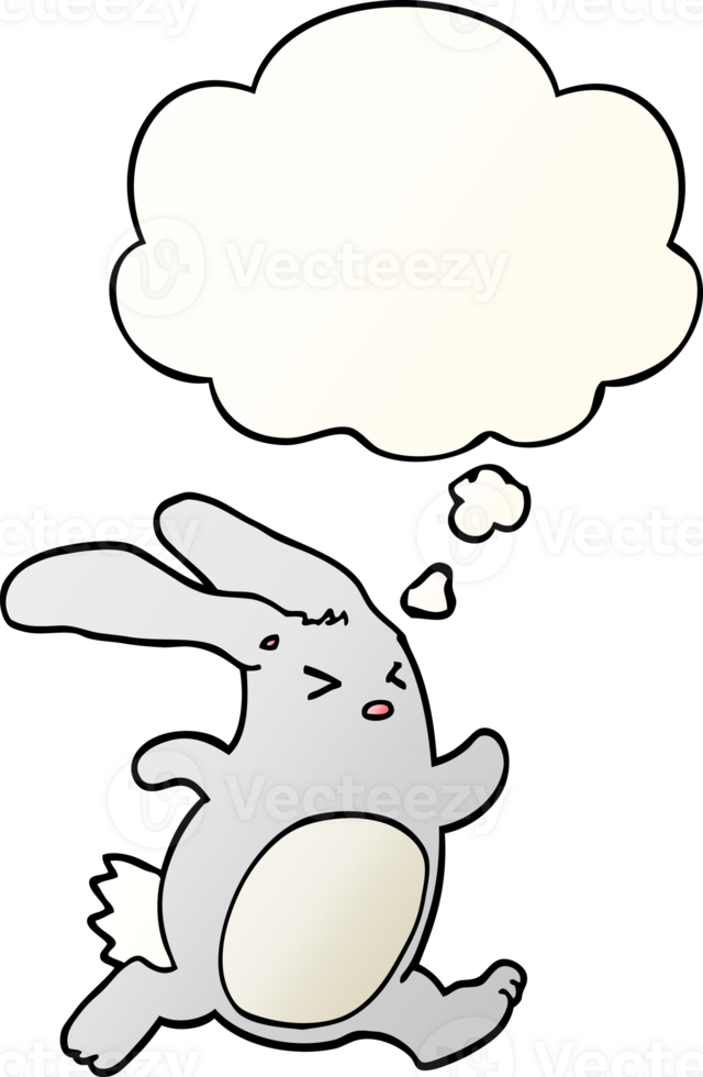 cartoon rabbit with thought bubble in smooth gradient style png