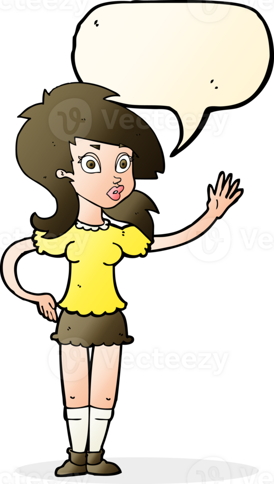 cartoon pretty woman waving for attention with speech bubble png