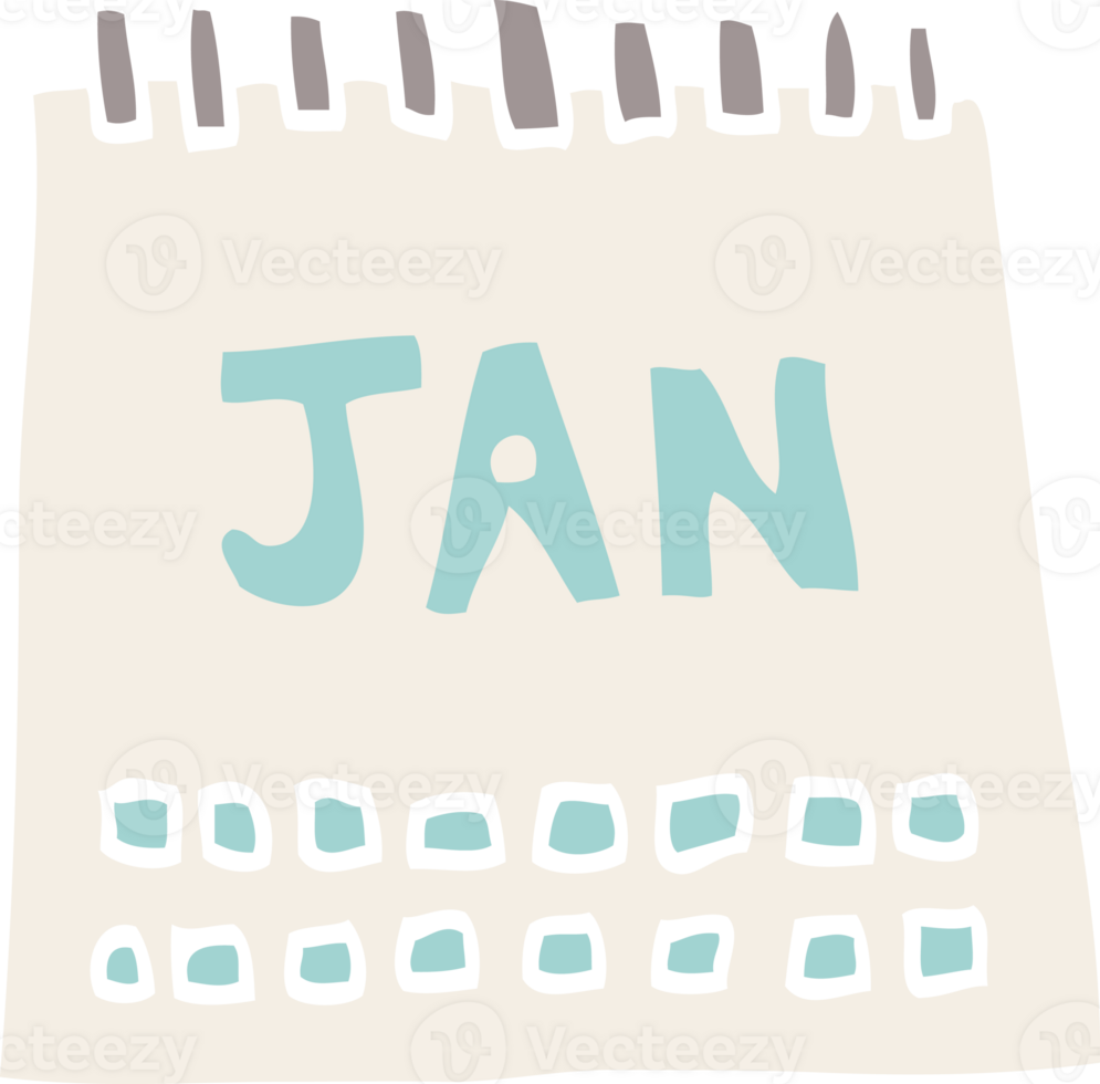cartoon doodle calendar showing month of january png