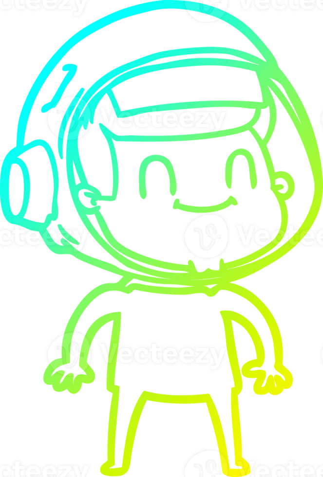cold gradient line drawing of a happy cartoon astronaut png