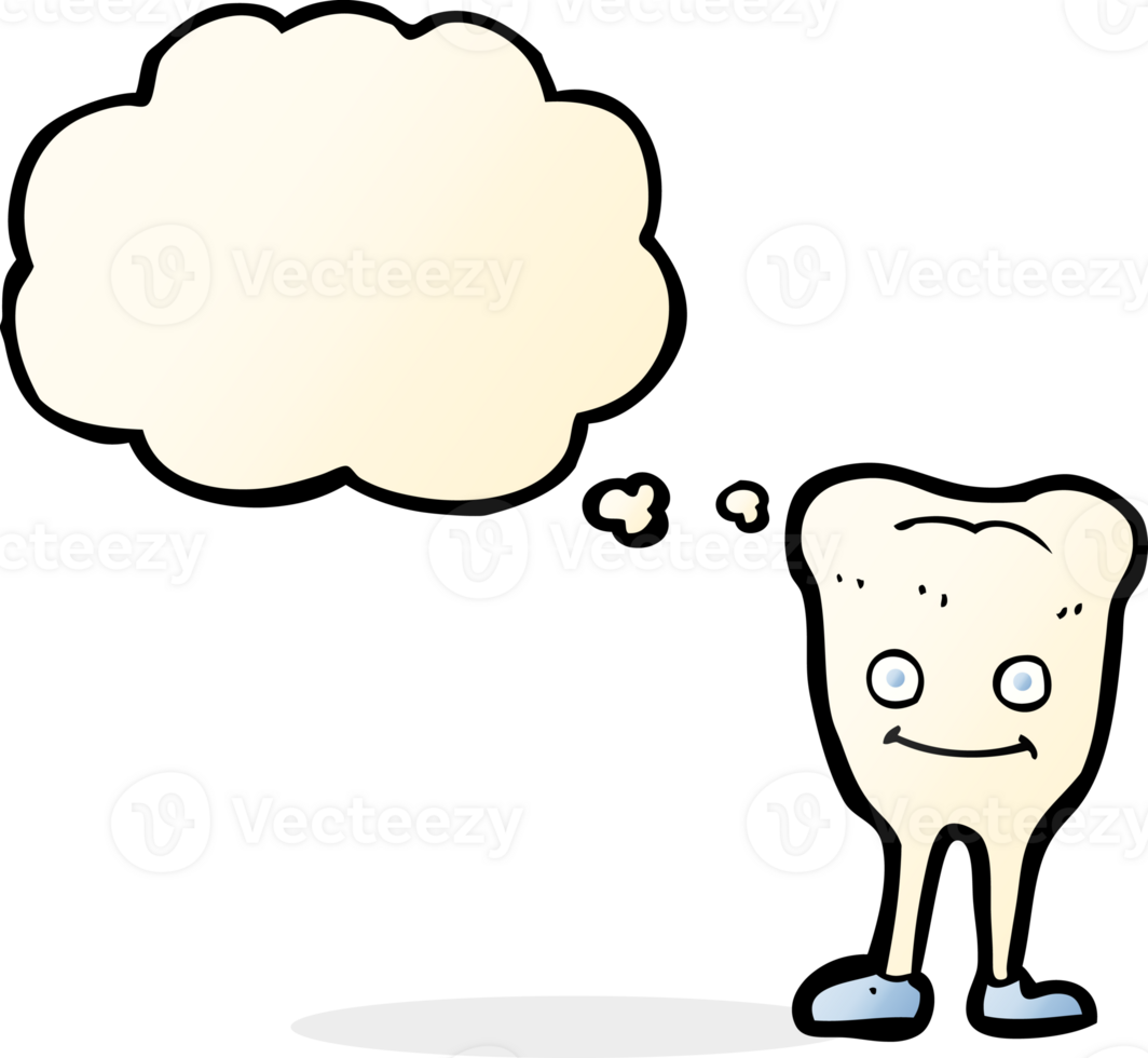 cartoon happy tooth with thought bubble png