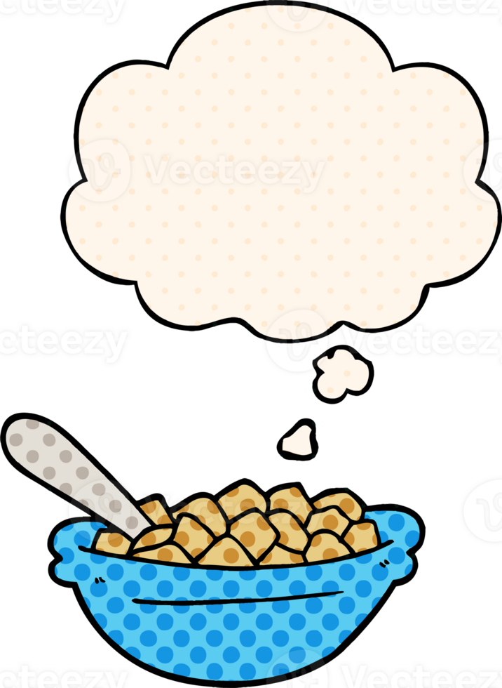 cartoon cereal bowl with thought bubble in comic book style png