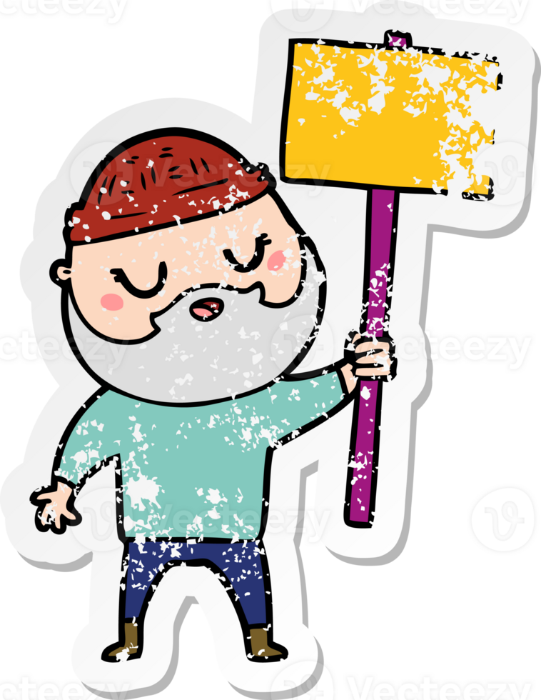 distressed sticker of a cartoon man with beard png