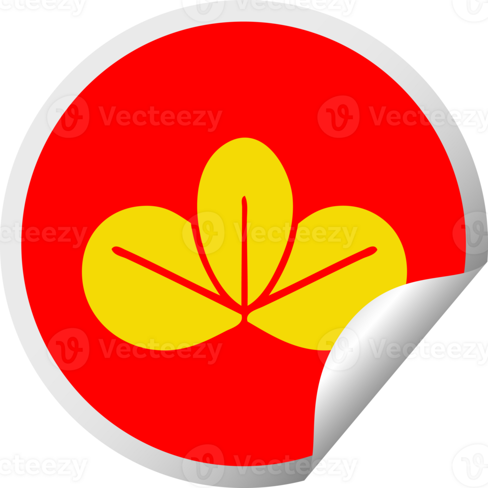 circular peeling sticker cartoon of a autumn leaf png