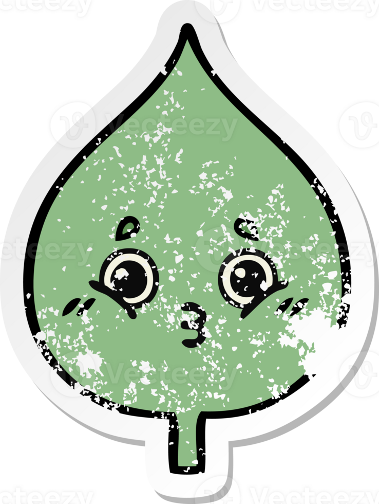 distressed sticker of a cute cartoon expressional leaf png