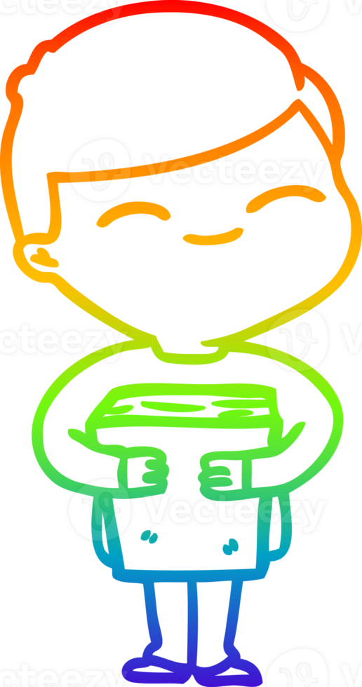 rainbow gradient line drawing of a cartoon smiling boy png