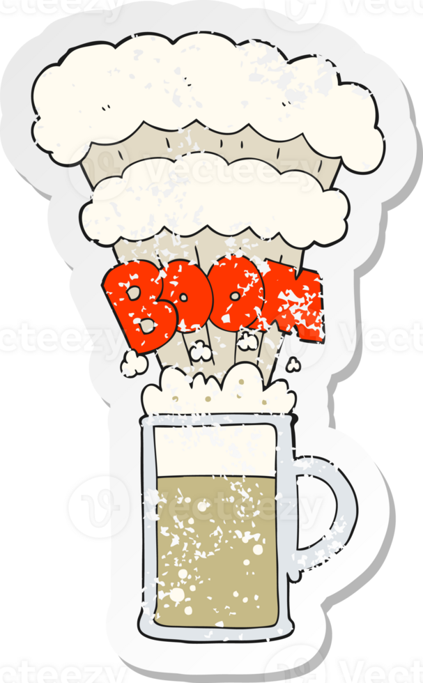 retro distressed sticker of a cartoon exploding beer png