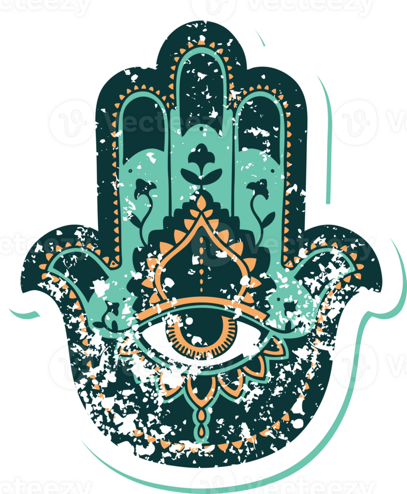 iconic distressed sticker tattoo style image of a hamza png