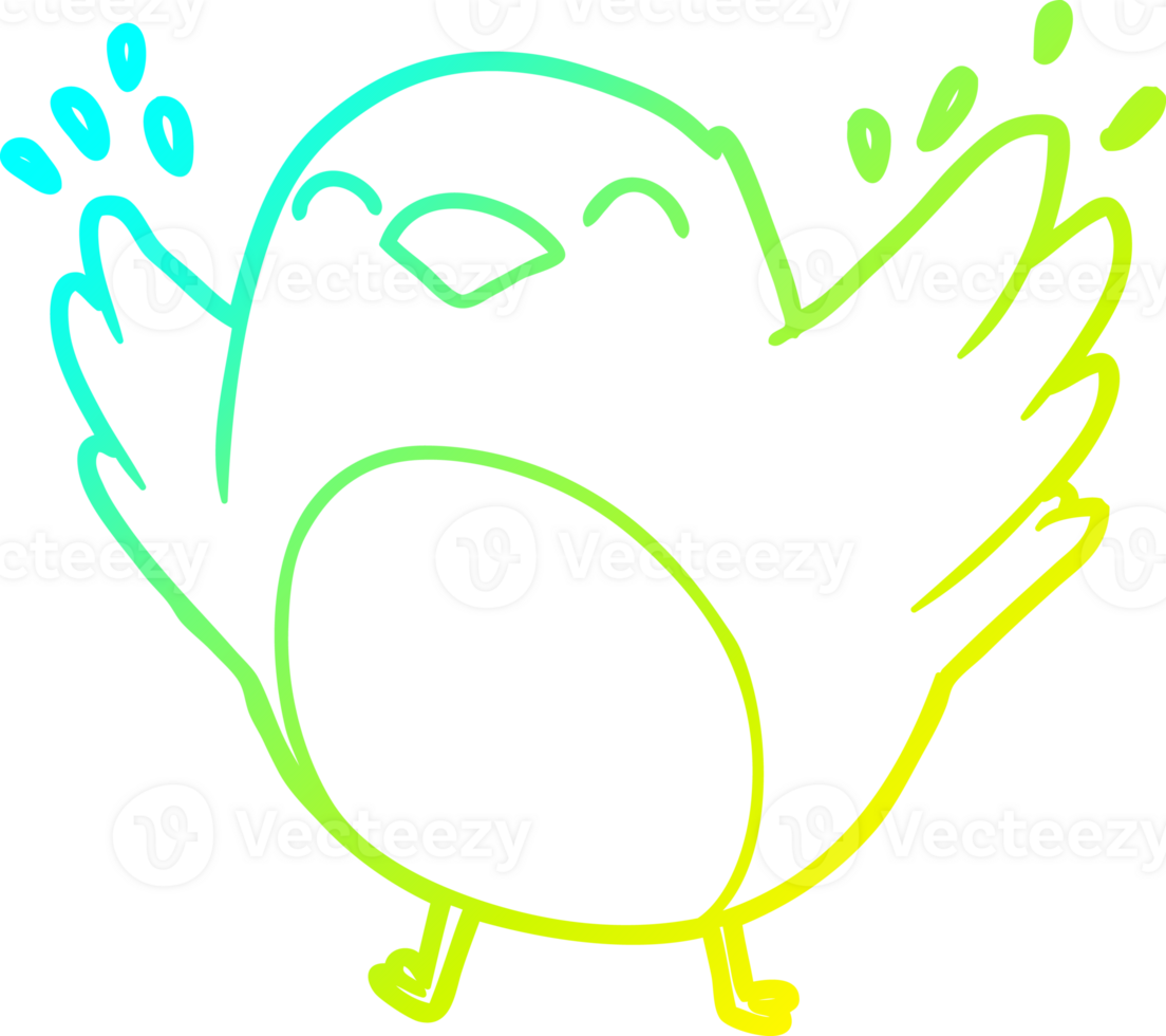 cold gradient line drawing of a cartoon robin flapping wings png