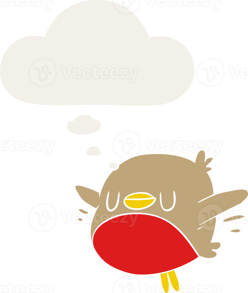cartoon christmas robin with thought bubble in retro style png
