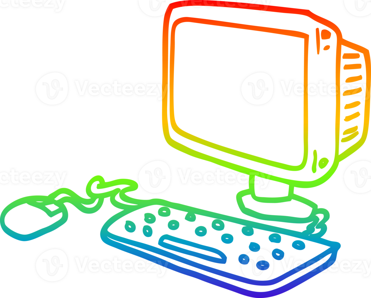 rainbow gradient line drawing of a cartoon office computer png