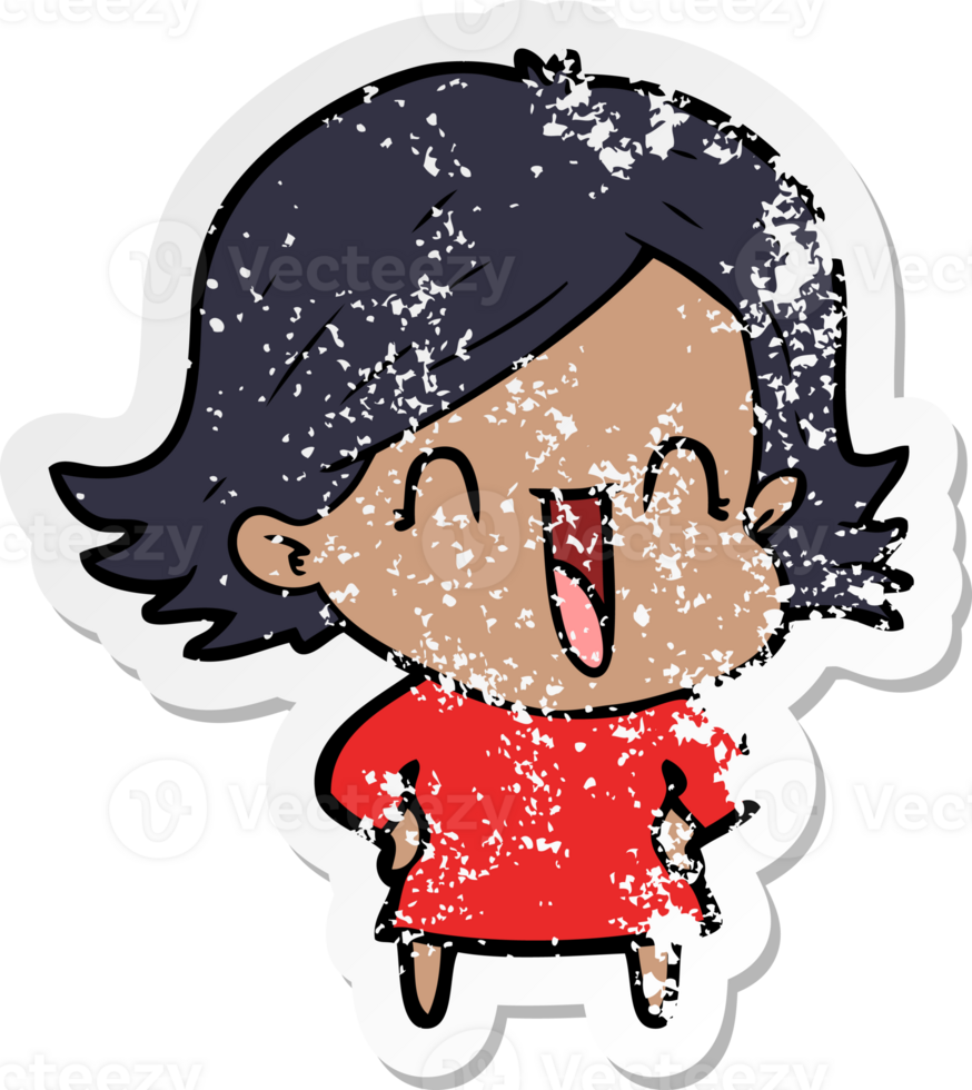 distressed sticker of a cartoon laughing woman png