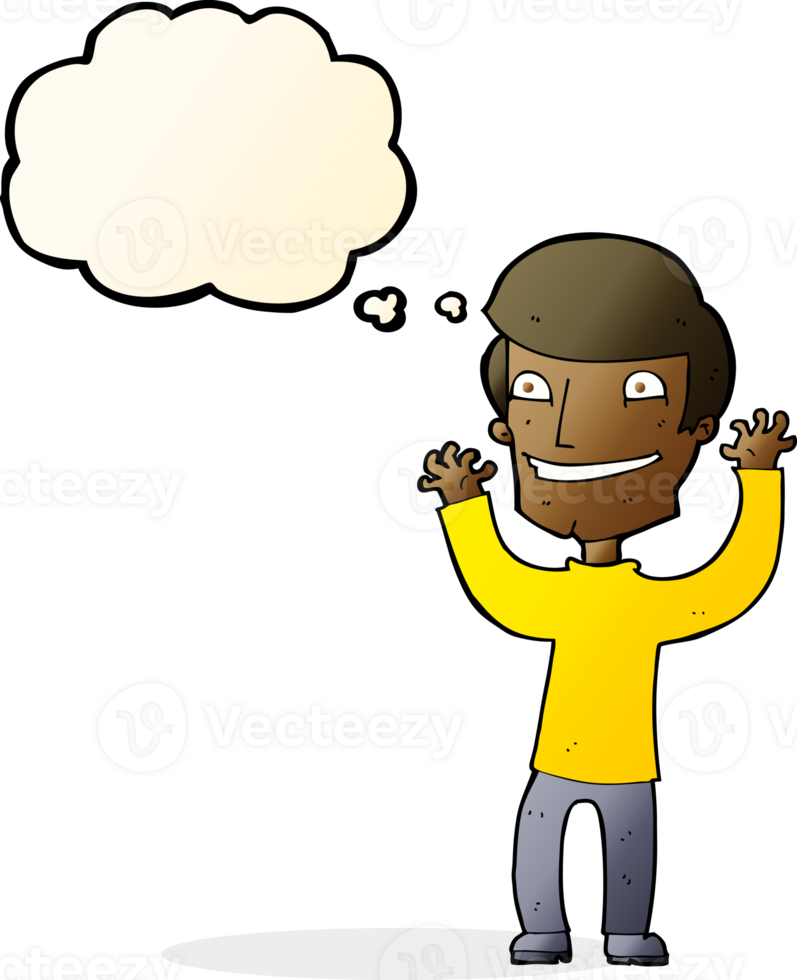 cartoon excited man with thought bubble png