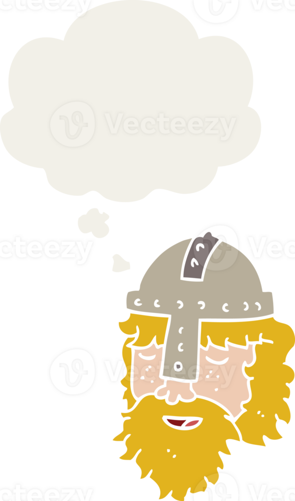 cartoon viking face with thought bubble in retro style png