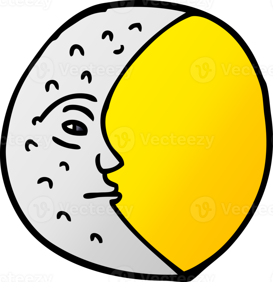 cartoon doodle crescent moon with face png