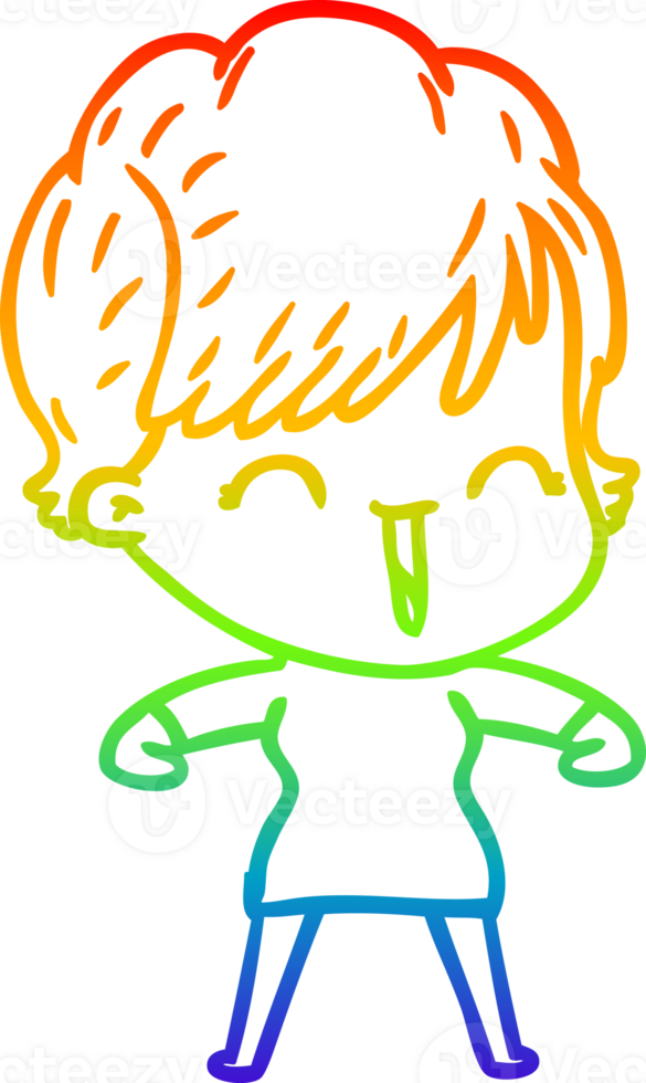 rainbow gradient line drawing of a cartoon laughing woman png