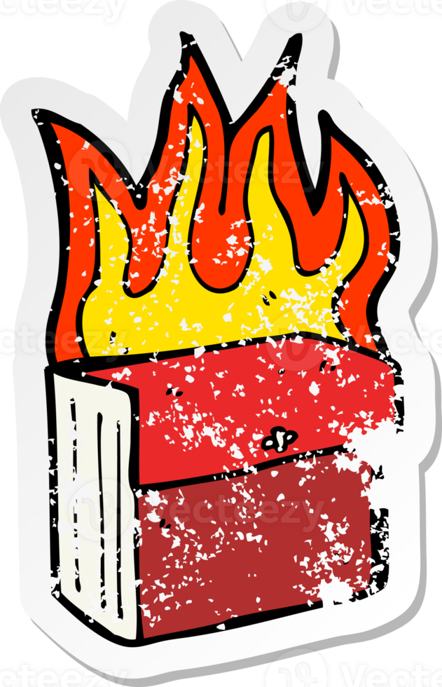 retro distressed sticker of a cartoon burning business files png