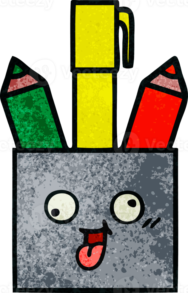 retro grunge texture cartoon of a pencil pot png