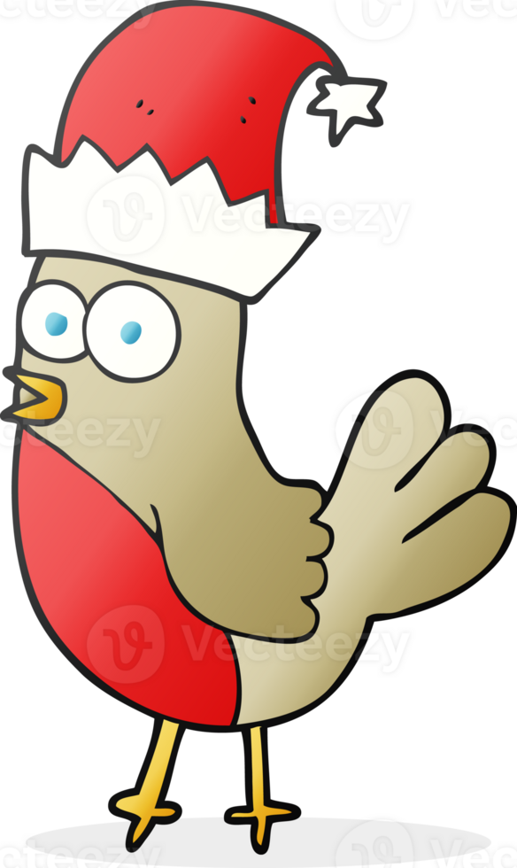 hand drawn cartoon robin in christmas hat png