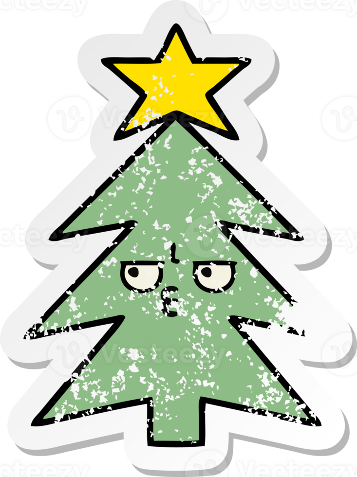 distressed sticker of a cute cartoon christmas tree png