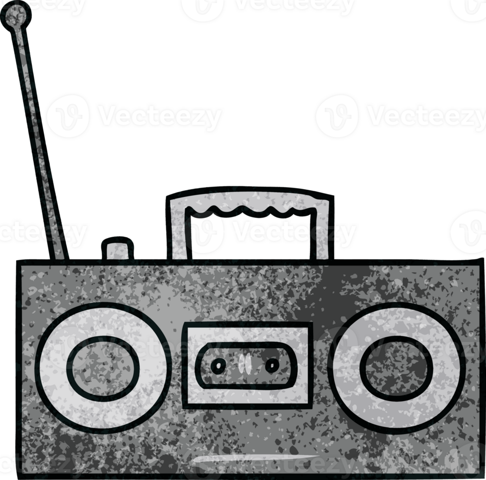 hand drawn textured cartoon doodle of a retro cassette player png