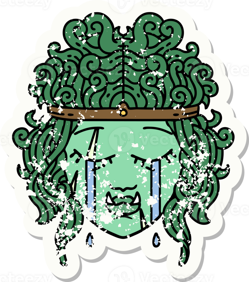 grunge sticker of a sad orc barbarian character face png