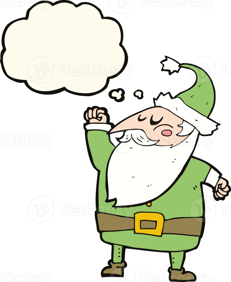 cartoon santa claus punching air with thought bubble png