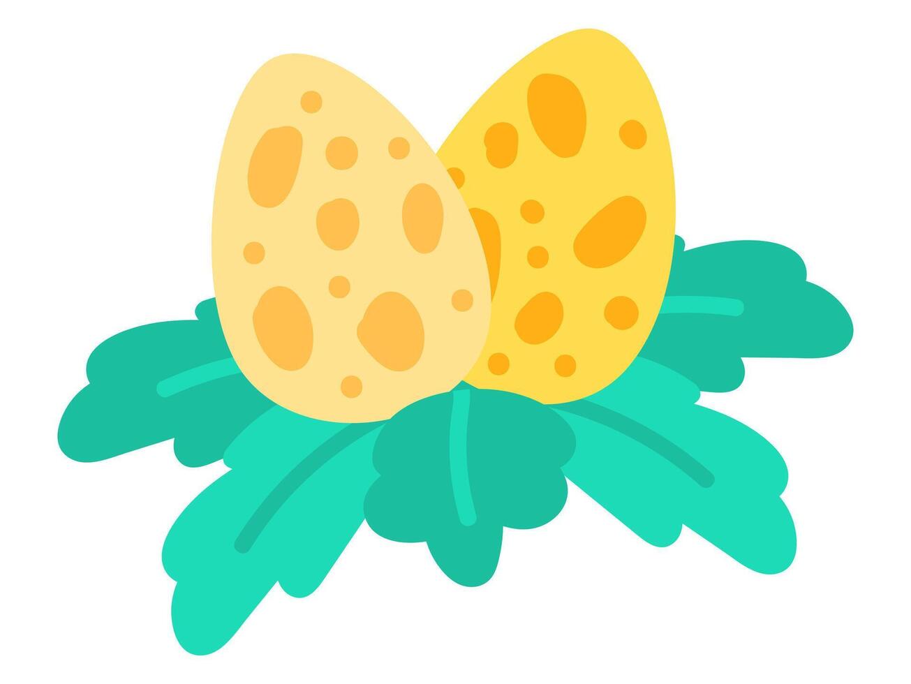 Cute dinosaur eggs in leaf nest in flat design. Prehistoric dino baby birth. illustration isolated. vector