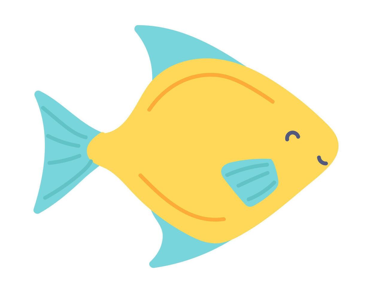 Cute tropical fish in flat design. Underwater blue and yellow swimming fish. illustration isolated. vector