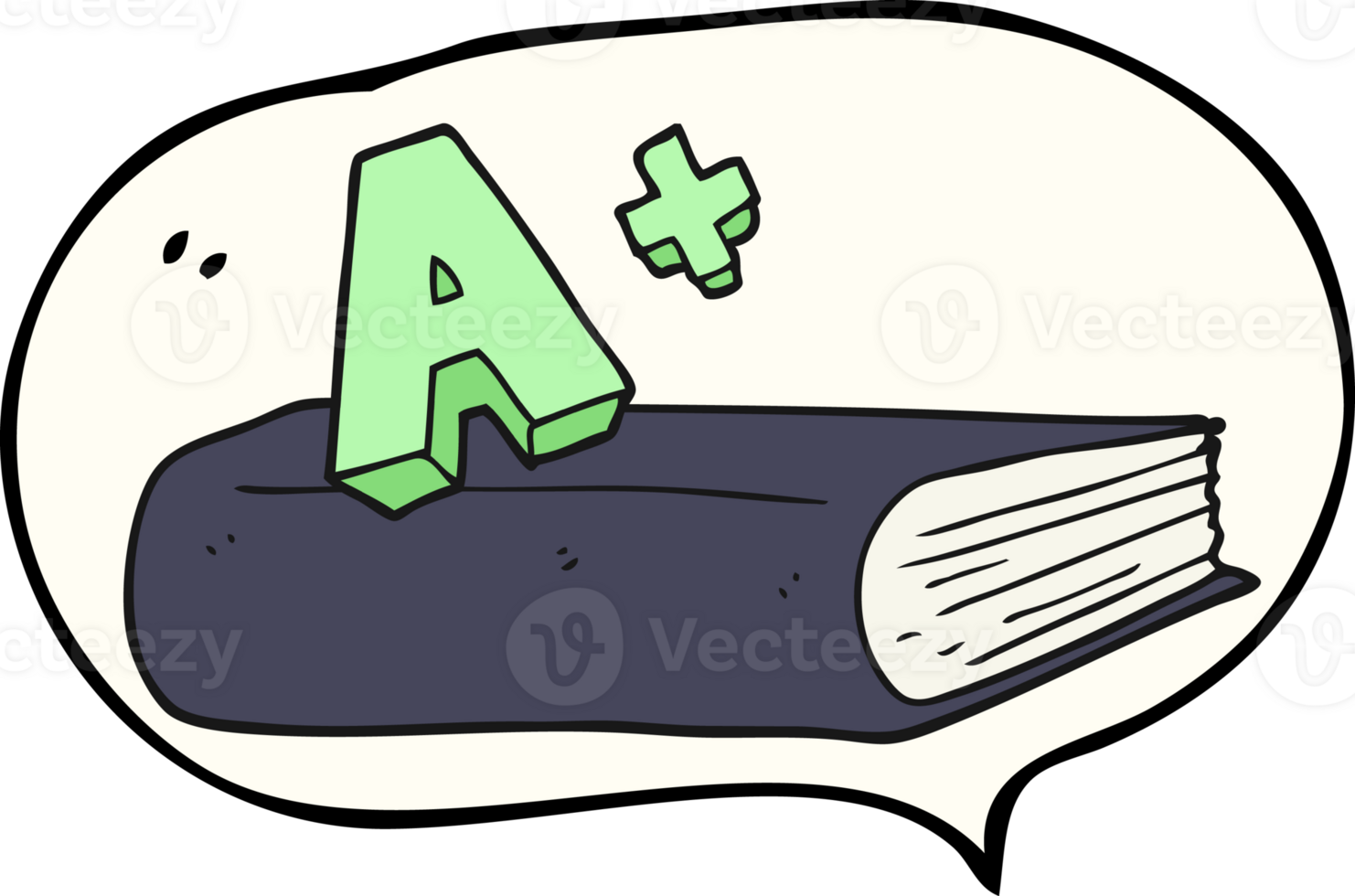 hand drawn speech bubble cartoon A grade symbol and book png