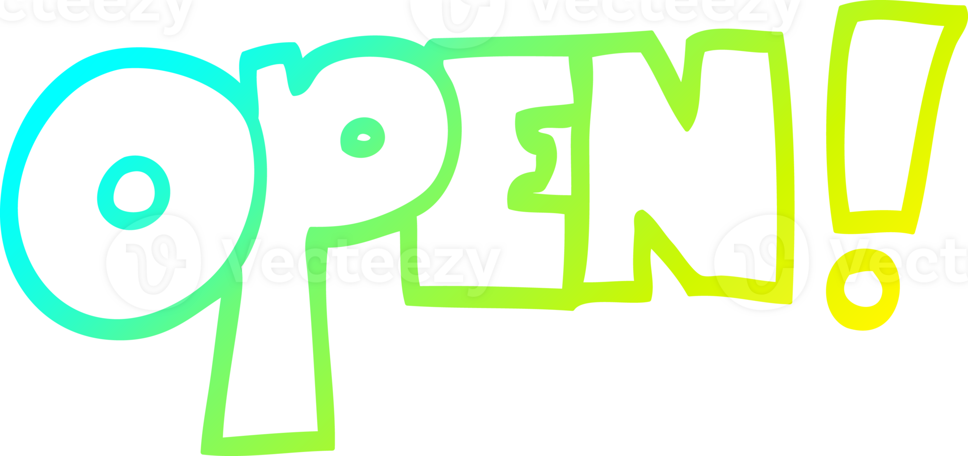 cold gradient line drawing of a cartoon open sign png