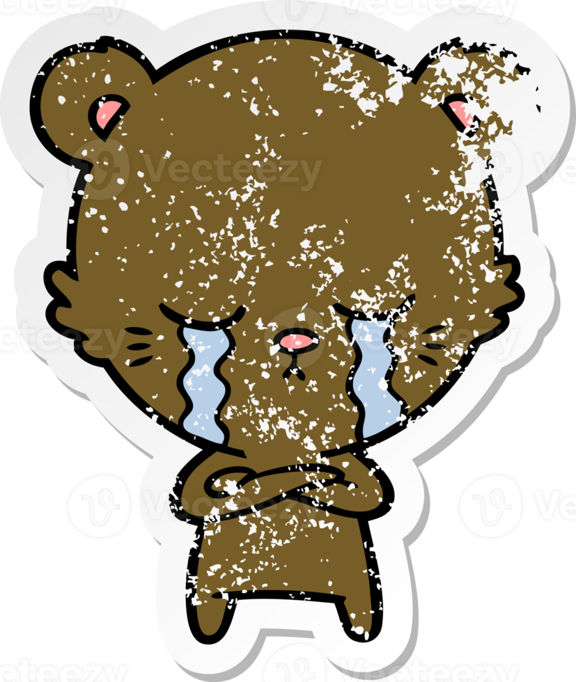 distressed sticker of a crying cartoon bear png