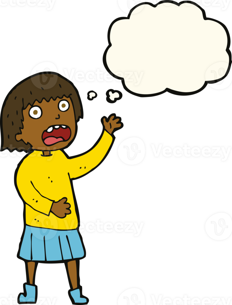 cartoon stressed out woman with thought bubble png