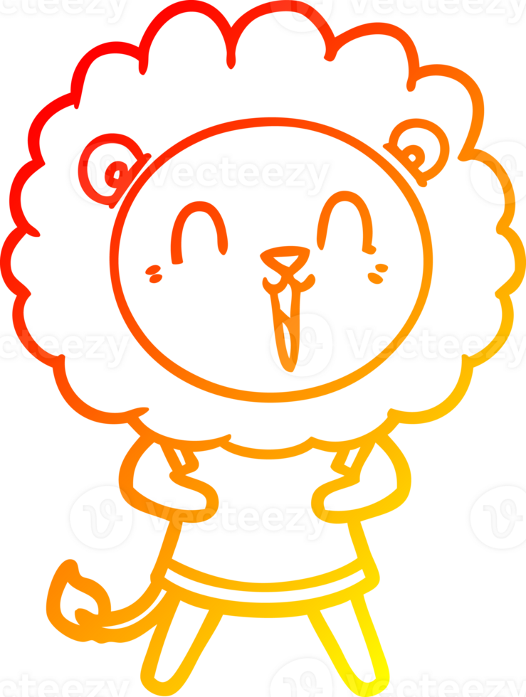 warm gradient line drawing of a laughing lion cartoon png